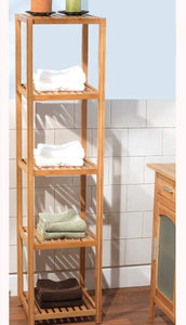 Simple Living Products Bathroom Storage Tower 5 Tier Towel Shelf Natural Bamboo Unit