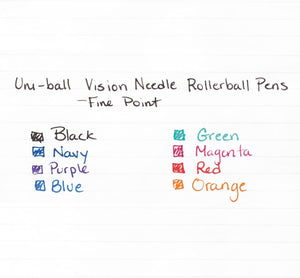 uni-ball 1734916 Vision Needle Roller Ball Stick Liquid Pen Assorted Ink Fine 8/Set