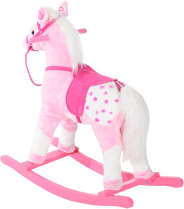 Qaba Kids Plush Toy Rocking Horse Pony with Realistic Sounds - Pink