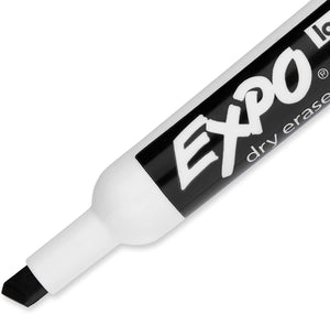 Expo 80001 Low Odor Chisel Point Dry Erase Markers, Low Odor Alcohol-Based Ink, Designed for Whiteboards, Glass and Most Non-Porous Surfaces, Black, 12 Units per Box, Pack of 1 Box