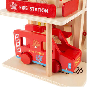 Hey! Play! Wooden Fire Station Playset with Accessories