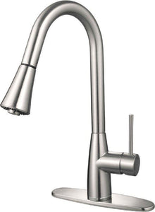 Satin Nickel Single Handle Gooseneck Kitchen Faucet W/Pull-Out Sprayer