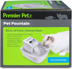 PremierPet PET FOUNTAIN 50 OZ. with WATER FILTER for CATS & SMALL DOGS BPA-FREE