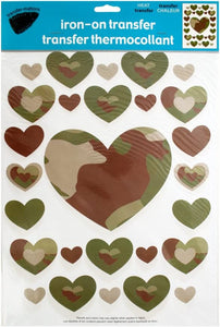 Iron-On Camouflage Hearts Transfers - Pack of 24