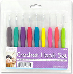 bulk buys Metal Knitting Crochet Hook Set with Anti-Slip Colored Plastic Handles - Pack of 4 (9-Piece per Pack)