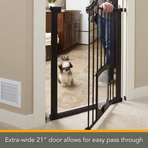 North States MyPet 38" Wide Petgate Passage: Choose between 36" or 42" Tall. Secure gate with Small Lockable pet Door. Pressure Mount. Fits 29.8" - 38" Wide (Bronze)
