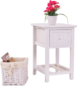 COSTWAY Night Stand 2 Layer 1 Drawer Bedside End Table Organizer Bedroom Wood W/Basket