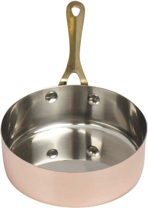 Copper Stainless Steel Mini Serving Fry Pan With Long Brass Handle