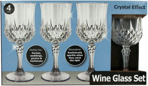 Crystal Effect Plastic Wine Glass Set - Pack of 4