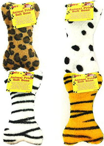 Squeaking Soft Dog Bone With Animal Print - Case of 72