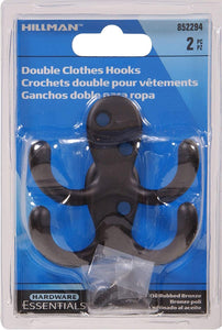 Hillman Hardware Essentials 852294 Double Clothes Hooks Oil Rubbed Bronze -2 Pack