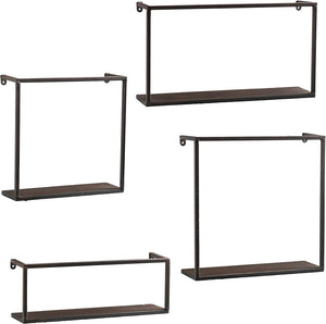 Zyther Metal Wall Shelves - 4 pc Set - Antique Black Finish w/ Comtemporary Styling
