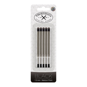 Thornton's Luxury Goods Parker Style Ballpoint Pen Refills, 1.0mm, Medium Point, Black Ink - Pack of 5