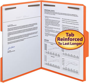 Smead Fastener File Folder, 2 Fasteners, Reinforced 1/3-Cut Tab, Letter Size, Orange, 50 per Box (12540)