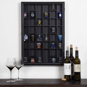 Gallery Solutions 18x26 Display Hinged Front, Black Shot Glass Case OD 17.8875X21.3125
