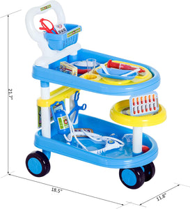 Qaba 37 Piece 2-Tier Doctor Kit Playset for Kids with Trolley and Medical Accessories