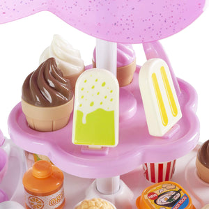 Hey! Play! Kids Ice Cream Cart-Mini Pretend Play Food Stand with Candy, Lollipops, Popcorn, Snacks, Play Money-Sweets Trolley with Light & Music (80-TK028462)