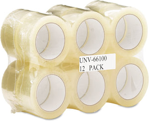 Universal General-Purpose Acrylic Box Sealing Tape, 48mm x 100m, 3" Core, Clear, 12/Pack (66100)