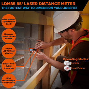 Johnson Level & Tool LDM85 Laser Distance Meter, 85', Orange, 1 Laser Distance Meter