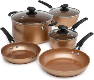 Ecolution EUCP-1208 Endure Titanium Ceramic Easy Clean Pots and Pans with Nonstick Interior Cookware Set with Silicone Stay Cool Handles, Copper