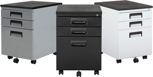 Studio Designs 3 Drawer Metal Rolling File Cabinet with Locking Drawers - Black/Black