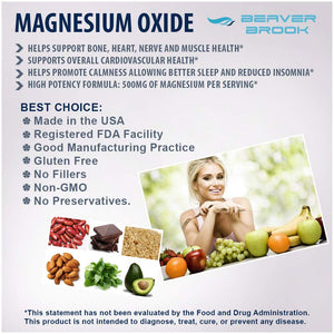 Beaver Brook Magnesium Oxide 500mg Dietary Supplement