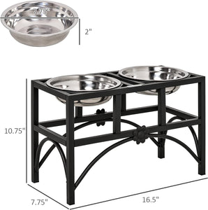 PawHut Double Stainless Steel Heavy Duty Dog Food Bowl Elevated Pet Feeding Station