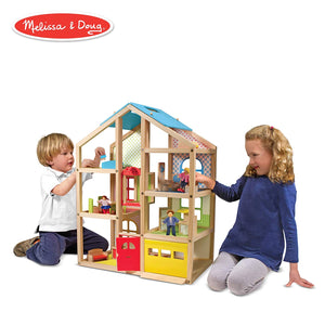 Melissa & Doug Hi-Rise Wooden Dollhouse and Furniture Set (1:12 Scale Dollhouse, Open-Sided, Multi-Color, 18 Pieces, 30″ H × 23.75″ W × 13″ L)
