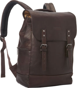Brown Colombian Leather Flapover Backpack 1-Piece, Classic Vintage Casual Style, Featuring RFID Protected, 14.1-Inch Laptop Compartment, Fashionable, Lightweight, Softsided, Adjustable