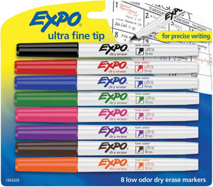 Low-Odor Dry-Erase Marker, Ultra Fine Point, Assorted, 8 per Set, Sold as 8 Each