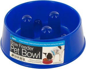 Duke's 7.5" x 2.5" Plastic Slow Feeder Dog Food Bowl, Blue/Red - Pack of 24