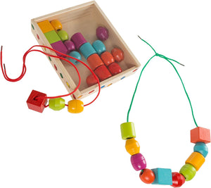 Kids Bead and String Lacing Toy-Set with 30 Wooden Beads, 2 Strings, and Storage Box-Fun and Creative STEM Activity for Preschoolers by Hey! Play!