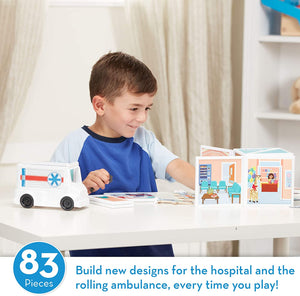 Melissa & Doug Magnetivity Magnetic Tiles Building Play Set – Hospital with Ambulance Vehicle (83 Pieces, STEM Toy, Great Gift for Girls and Boys - Best for 4, 5, 6, 7, 8 Year Olds and Up)