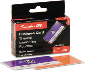 Swingline GBC 51005 UltraClear Thermal Laminating Pouches, 5mil, 2 3/16 x 3 11/16, Business Card,100