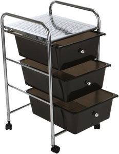 Mind Reader 3 Drawer Rolling Storage Cart and Organizer, Silver with Black Drawers