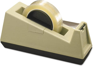 Heavy-Duty Weighted Desktop Tape Dispenser, 3"" Core, Plastic, Putty/Brown, Sold as 1 Each