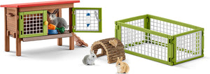 SCHLEICH Farm World, Easter Toys for Boys and Girls Ages 3-8, 8-Piece Playset, Rabbit Hutch and Bunny Playpen Toy Set