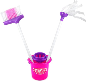 World King Toys Deluxe Pretend Play Little Helper Toy Cleaning Play Set w/ Broom, Mop, Dust Pan, Brush, Bucket