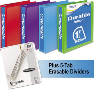D-Ring View Binders Plus Pack, 1 1/2"" Cap, 400 Sheets, Assorted Colors, 4 in a Carton,