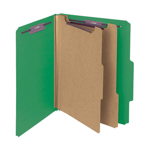 Smead Pressboard Classification File Folder with SafeSHIELD Fasteners, 2 Dividers, 2" Expansion, Letter Size, Green, 10 per Box (14033)