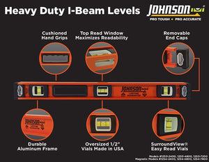 Johnson Level & Tool 1254-4800 Magnetic Heavy Duty I-Beam Aluminum Level, 48", Orange, 1 Level