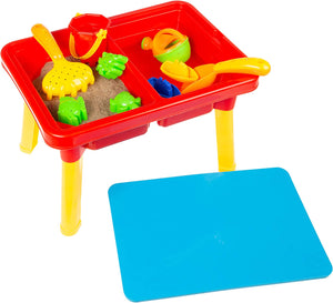 Hey! Play! 80-TK036196 Water or Sand Sensory Table with Lid & Toys - Portable Covered Activity Playset for The Beach, Backyard or Classroom