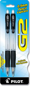 PILOT G2 Mechanical Pencils, 0.5mm HB Lead, Clear Barrel, 2-Pack (31053),Black/Clear