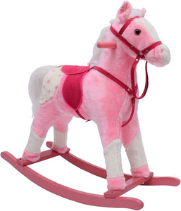 Qaba Kids Plush Toy Rocking Horse Pony with Realistic Sounds - Pink