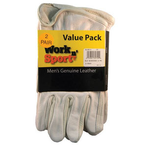 Work n' Sport Men's 2-Pack Cowhide Leather Grain Work Glove
