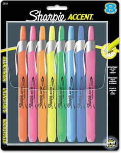 Sharpie 28101 Accent Retractable Highlighters Chisel Tip Assorted Colors 8/Set