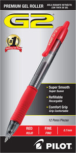 PILOT G2 Premium Refillable & Retractable Rolling Ball Gel Pens, Fine Point, Red Ink, 12-Pack (31022)
