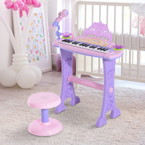 Qaba 32 Key Electronic Kids Keyboard with Stool and Microphone- Pink / Purple