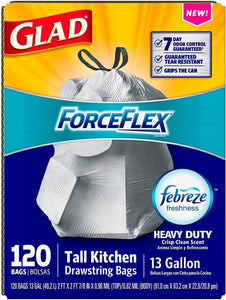 Glad 13 gal. ForceFlex Febreze OdorShield Tall Kitchen Drawstring Trash Bags (120 ct.) by Glad