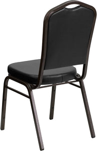 Flash Furniture 4 Pk. HERCULES Series Crown Back Stacking Banquet Chair in Black Vinyl - Gold Vein Frame